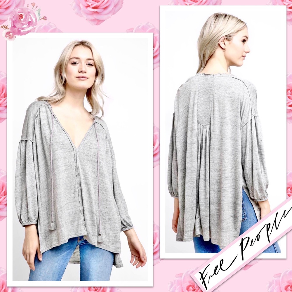 Free People We The Free Just A Henley in Grey Heather - Picture 6 of 11